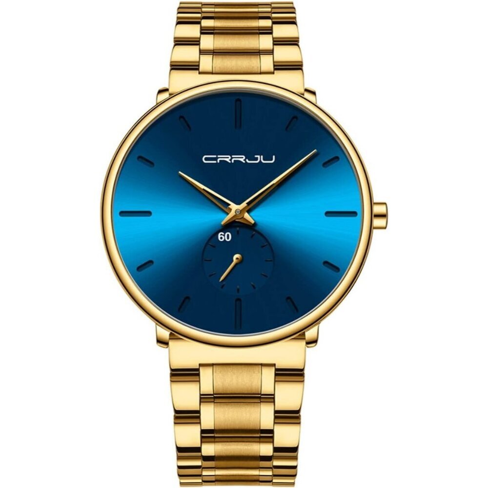 Men's Gold-Blue Ultra-Thin Minimal Waterproof Stainless Steel Band Buckle Watch
